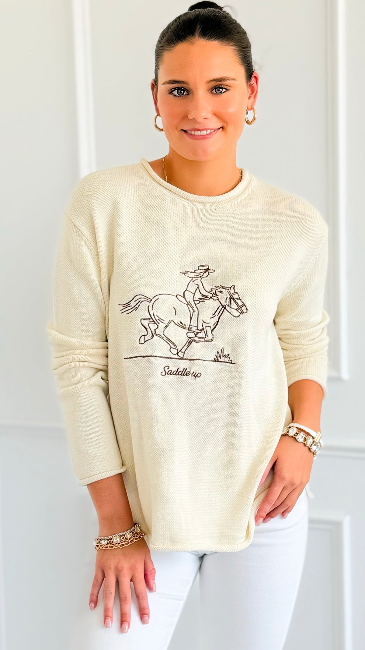 Saddle Up Graphic Sweater-140 Sweaters-Gilli-Coastal Bloom Boutique, find the trendiest versions of the popular styles and looks Located in Indialantic, FL