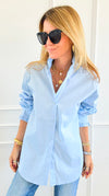 Sophia Ruffled Italian Shirt- Sky Blue-110 Long Sleeve Tops-TATTOO Z-Coastal Bloom Boutique, find the trendiest versions of the popular styles and looks Located in Indialantic, FL
