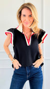 Colorblock Charm Knit Blouse - Black-110 Short Sleeve Tops-entro-Coastal Bloom Boutique, find the trendiest versions of the popular styles and looks Located in Indialantic, FL