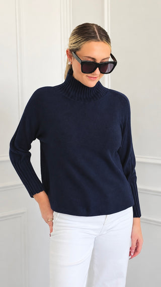 Break Free Long Sleeve Italian Sweater Top - Navy