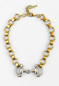 Horsebit Two Tone Chocker Necklace-230 Jewelry-YOCHI-Coastal Bloom Boutique, find the trendiest versions of the popular styles and looks Located in Indialantic, FL