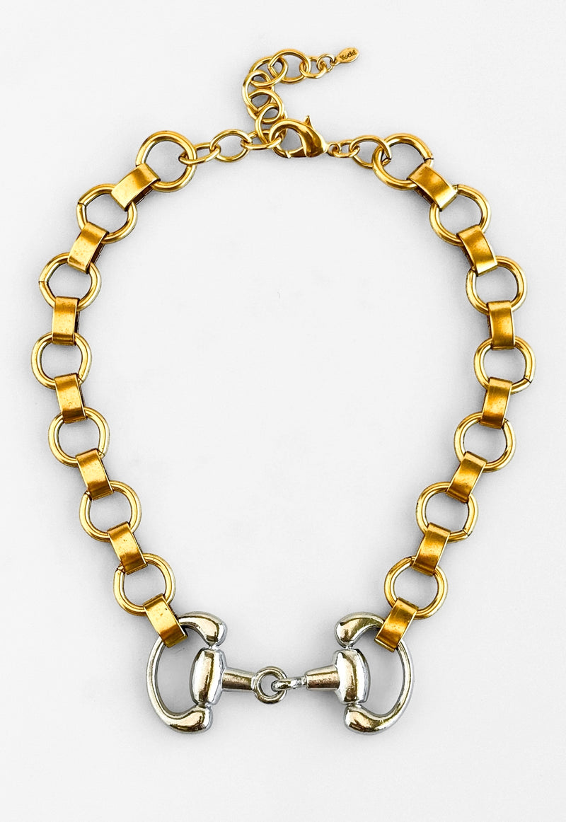 Horsebit Two Tone Chocker Necklace-230 Jewelry-YOCHI-Coastal Bloom Boutique, find the trendiest versions of the popular styles and looks Located in Indialantic, FL