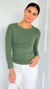 Second Skin Long Sleeve Top - Smoky Olive-130 Long Sleeve Tops-YELETE-Coastal Bloom Boutique, find the trendiest versions of the popular styles and looks Located in Indialantic, FL