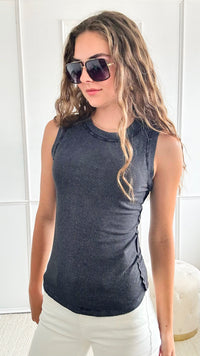 Big Mineral Wash Ribbed Scoop Tank Top - Ash Black-100 Sleeveless Tops-Zenana-Coastal Bloom Boutique, find the trendiest versions of the popular styles and looks Located in Indialantic, FL
