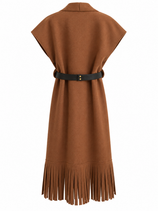 Longline Fringe Belted Italian Cardigan- Camel