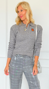 Bear Hug Cable Knit Polo Sweater - H.GREY-140 Sweaters-LOVE TREE-Coastal Bloom Boutique, find the trendiest versions of the popular styles and looks Located in Indialantic, FL