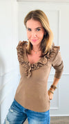 Whimsical Ruffle Italian Pullover- Camel-100 Sleeveless Tops-Italianissimo-Coastal Bloom Boutique, find the trendiest versions of the popular styles and looks Located in Indialantic, FL