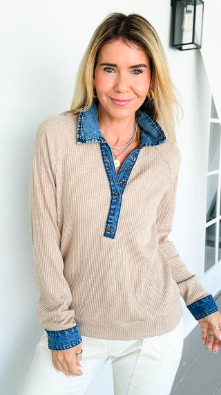 Harbor Denim Trim Henley Top