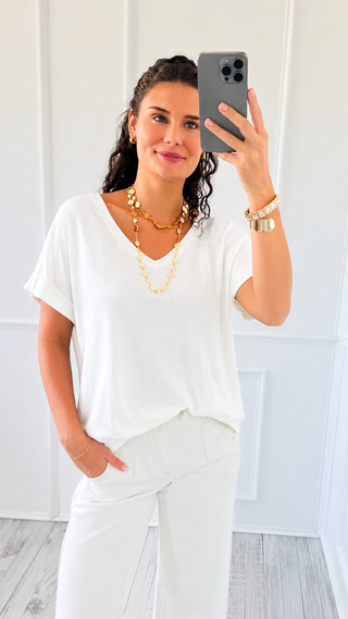 Coastal Comfort V-Neck Italian Tee- White