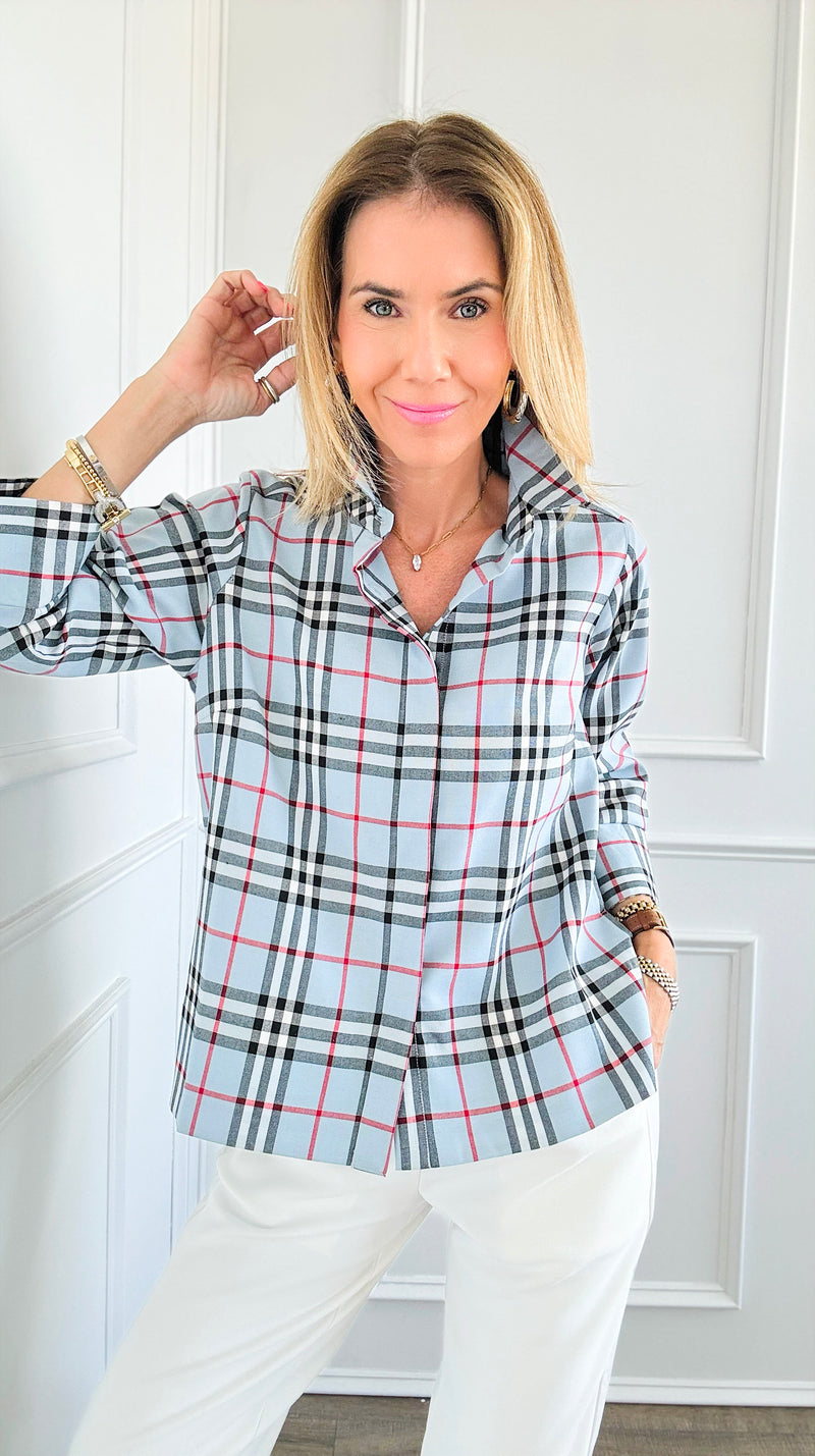 Plaid Print Button Up Blouse-130 Long Sleeve Tops-Gretchen Scott-Coastal Bloom Boutique, find the trendiest versions of the popular styles and looks Located in Indialantic, FL