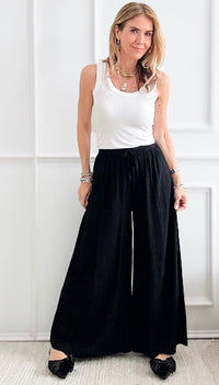 Sunny Days Italian Palazzo - Black-170 Bottoms-Italianissimo-Coastal Bloom Boutique, find the trendiest versions of the popular styles and looks Located in Indialantic, FL