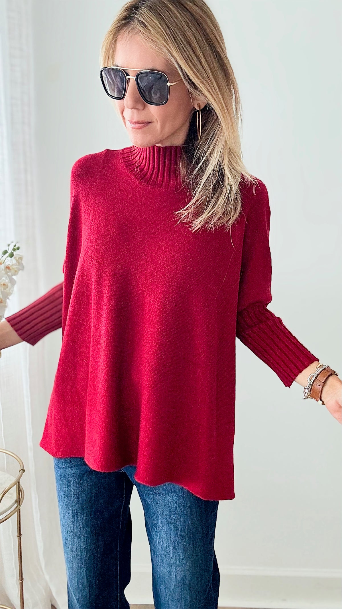 Break Free Relaxed Italian Sweater - Burgundy-140 Sweaters-Italianissimo-Coastal Bloom Boutique, find the trendiest versions of the popular styles and looks Located in Indialantic, FL