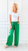 Angora Italian Satin Pant - Kelly Green-170 Bottoms-Italianissimo-Coastal Bloom Boutique, find the trendiest versions of the popular styles and looks Located in Indialantic, FL