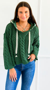 Seaside Breeze Hooded Chenille Sweater - Dark Green-140 Sweaters-Zenana-Coastal Bloom Boutique, find the trendiest versions of the popular styles and looks Located in Indialantic, FL