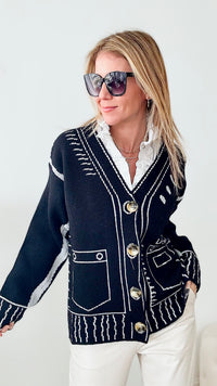 Real Deal Graffiti Cardigan - Black-150 Cardigan Layers-Chasing Bandits-Coastal Bloom Boutique, find the trendiest versions of the popular styles and looks Located in Indialantic, FL