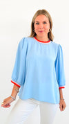 City Chic Peasant Top-Sky Blue-110 Long Sleeve Tops-Jodifl-Coastal Bloom Boutique, find the trendiest versions of the popular styles and looks Located in Indialantic, FL