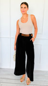 Velour Wide- Leg Pleated Italian Pant- Black-100 Pants-AZUL MONACO-Coastal Bloom Boutique, find the trendiest versions of the popular styles and looks Located in Indialantic, FL