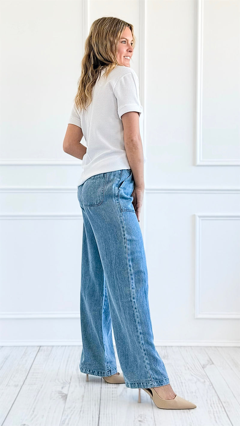 Relaxed Drawstring Denim Pants-190 Denim-Thread & Supply-Coastal Bloom Boutique, find the trendiest versions of the popular styles and looks Located in Indialantic, FL