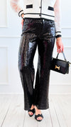 Boujie Holiday Sequin Flare Pants - Black-100 Pants-SO ME-Coastal Bloom Boutique, find the trendiest versions of the popular styles and looks Located in Indialantic, FL