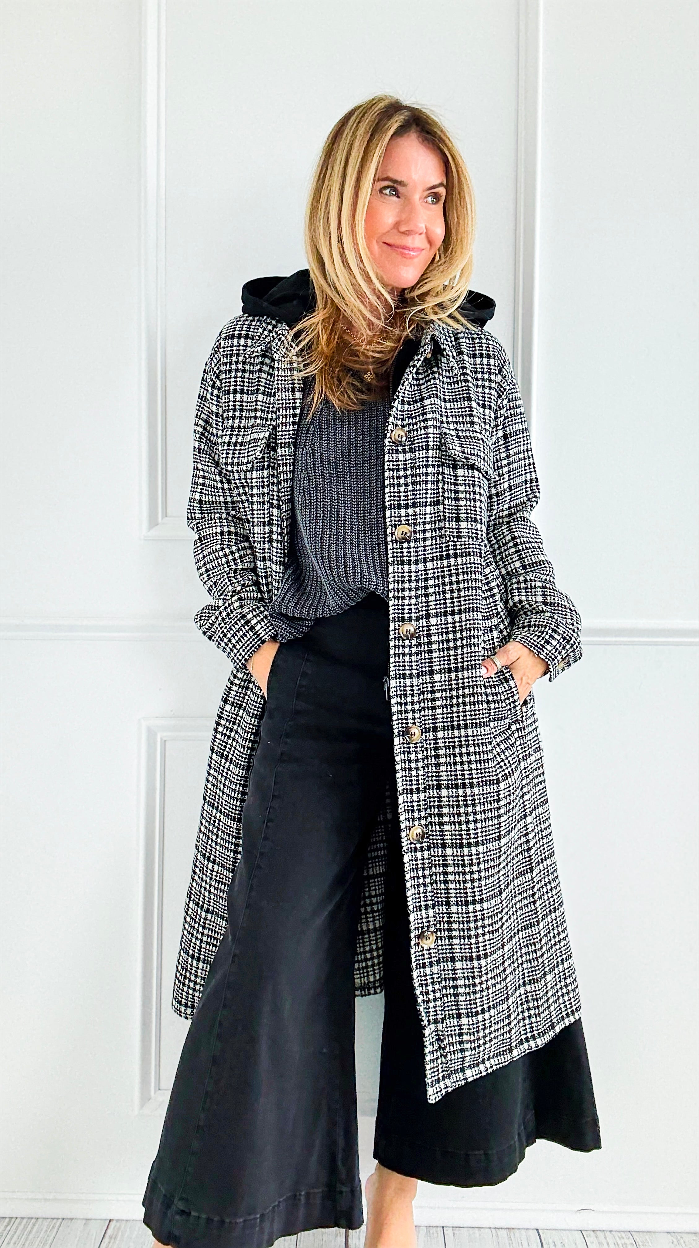 Weekend Plaid Hooded Coat-160 Jackets-mystree-Coastal Bloom Boutique, find the trendiest versions of the popular styles and looks Located in Indialantic, FL
