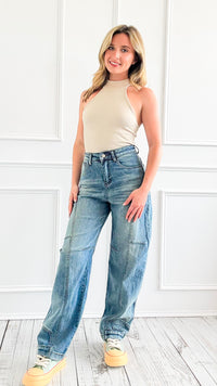 Utility Curve-Stitch Denim Pants-190 Denim-ten22-Coastal Bloom Boutique, find the trendiest versions of the popular styles and looks Located in Indialantic, FL