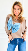 Grand Bow Italian Sweater- Taupe-140 Sweaters-DIPINTO DI BLU-Coastal Bloom Boutique, find the trendiest versions of the popular styles and looks Located in Indialantic, FL