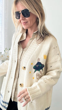 Embroidered Space Ship Queen Chunky Cardigan-150 Cardigan Layers-ROUSSEAU-Coastal Bloom Boutique, find the trendiest versions of the popular styles and looks Located in Indialantic, FL