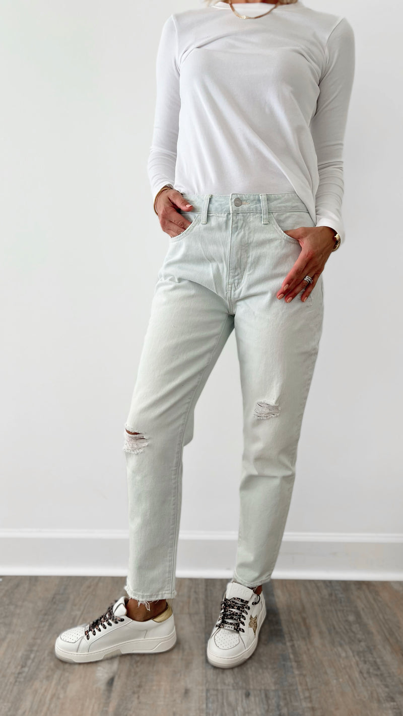 Distressed High Rise Jeans-190 Denim-Flying Monkey-Coastal Bloom Boutique, find the trendiest versions of the popular styles and looks Located in Indialantic, FL