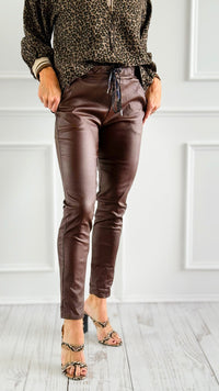 City Lights Faux Leather Italian Jogger - Brown-180 Joggers-Italianissimo/ SEE YOU IN ROME-Coastal Bloom Boutique, find the trendiest versions of the popular styles and looks Located in Indialantic, FL