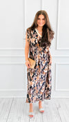 Bloom Camo Shimmer V-neck Italian Long Dress-200 Dresses/Jumpsuits/Rompers-1988-Coastal Bloom Boutique, find the trendiest versions of the popular styles and looks Located in Indialantic, FL