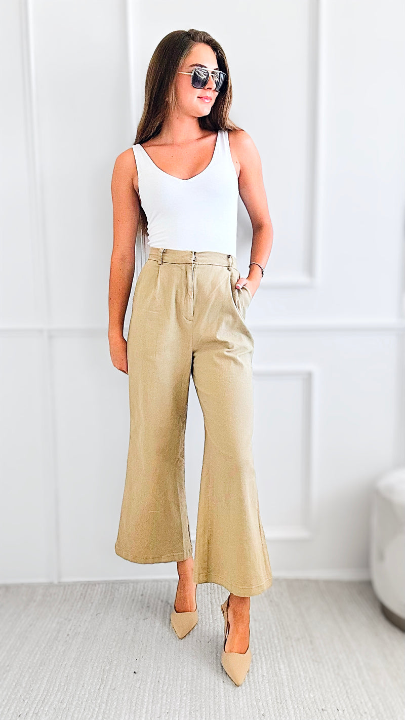 Waist Pleats Mid-Rise Pants-Beige-170 Bottoms-HYFVE-Coastal Bloom Boutique, find the trendiest versions of the popular styles and looks Located in Indialantic, FL