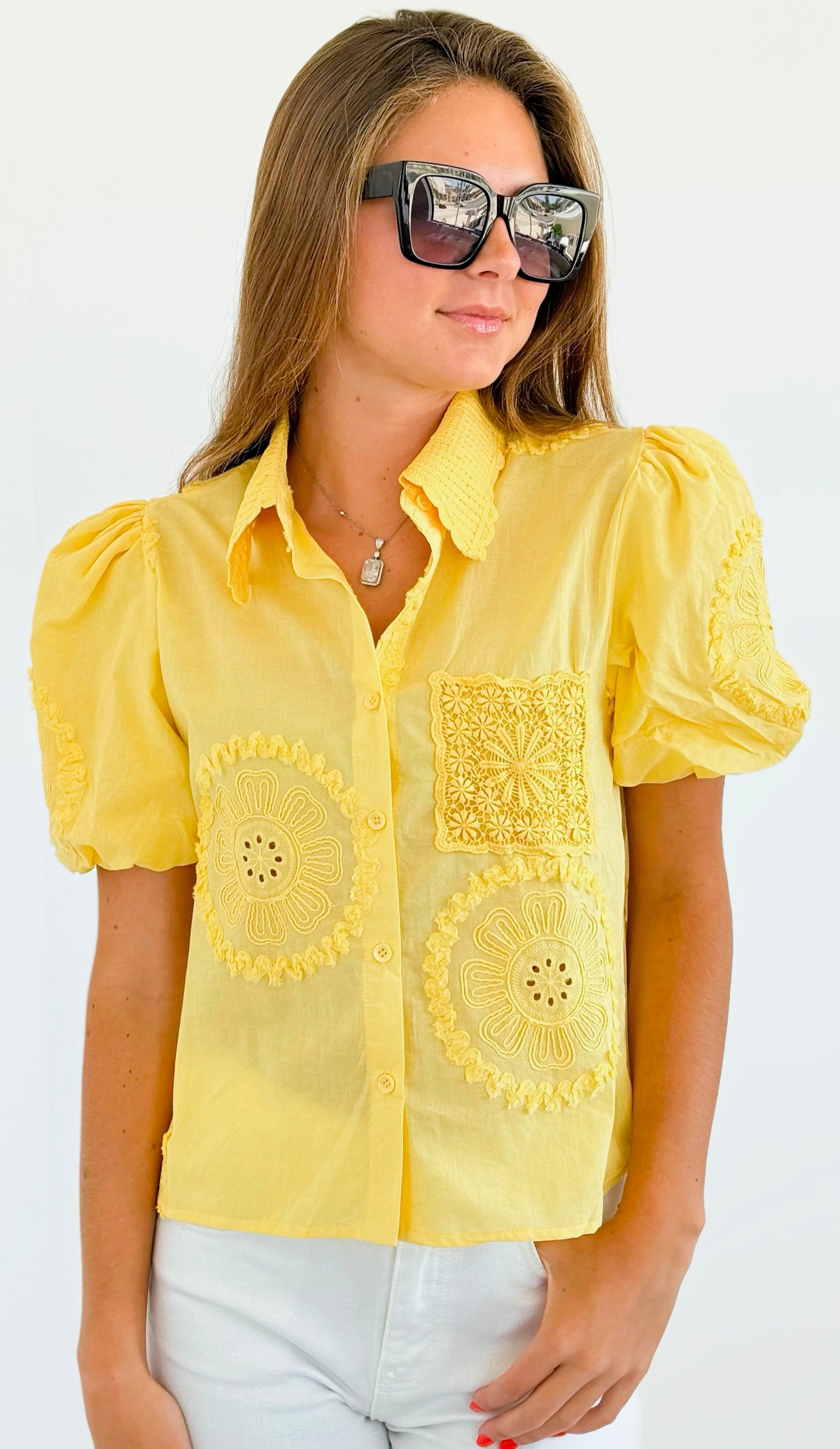 Floral Embroidered Short Sleeves Blouse-110 Short Sleeve Tops-LA' ROS-Coastal Bloom Boutique, find the trendiest versions of the popular styles and looks Located in Indialantic, FL