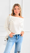 Somewhere Shoulder Knit Top - Off White-130 Long Sleeve Tops-Charlotte Avery-Coastal Bloom Boutique, find the trendiest versions of the popular styles and looks Located in Indialantic, FL