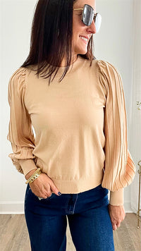Time for Tea Pleated Pullover Sweater - Oatmilk-140 Sweaters-&MERCI-Coastal Bloom Boutique, find the trendiest versions of the popular styles and looks Located in Indialantic, FL