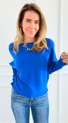 Ribbed Italian Pullover- Royal Blue-140 Sweaters-Italianissimo-Coastal Bloom Boutique, find the trendiest versions of the popular styles and looks Located in Indialantic, FL