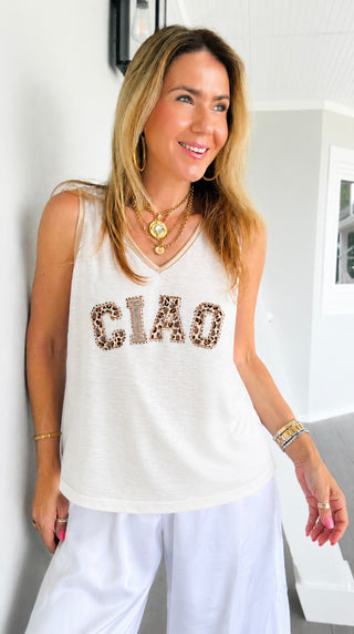 Ciao Energy Embellished Italian Tank Top- Off White