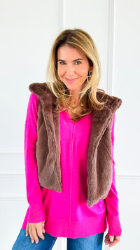 Winter Whisper Faux Fur Vest- Chocolate-160 Jackets-IRIS-Coastal Bloom Boutique, find the trendiest versions of the popular styles and looks Located in Indialantic, FL