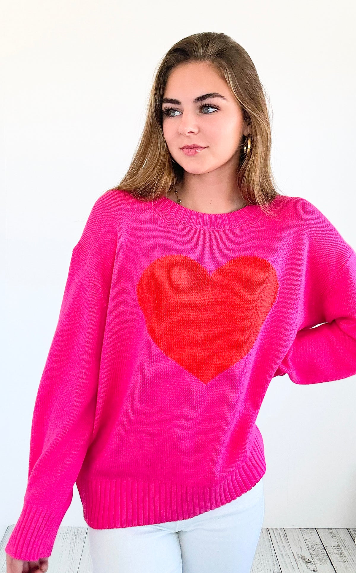 Sweetheart Knit Sweater - Hot Pink-140 Sweaters-MIRACLE-Coastal Bloom Boutique, find the trendiest versions of the popular styles and looks Located in Indialantic, FL