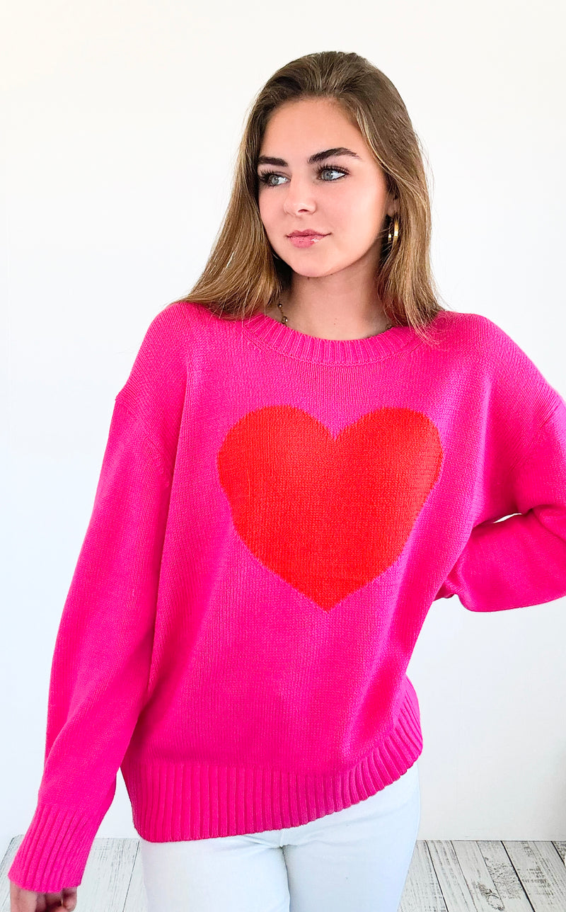 Shop Damage Sweetheart Knit Sweater - Hot Pink-140 Sweaters-MIRACLE-Coastal Bloom Boutique, find the trendiest versions of the popular styles and looks Located in Indialantic, FL