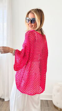 Shining Star Italian Chain Sweater - Fuchsia-140 Sweaters-Germany-Coastal Bloom Boutique, find the trendiest versions of the popular styles and looks Located in Indialantic, FL