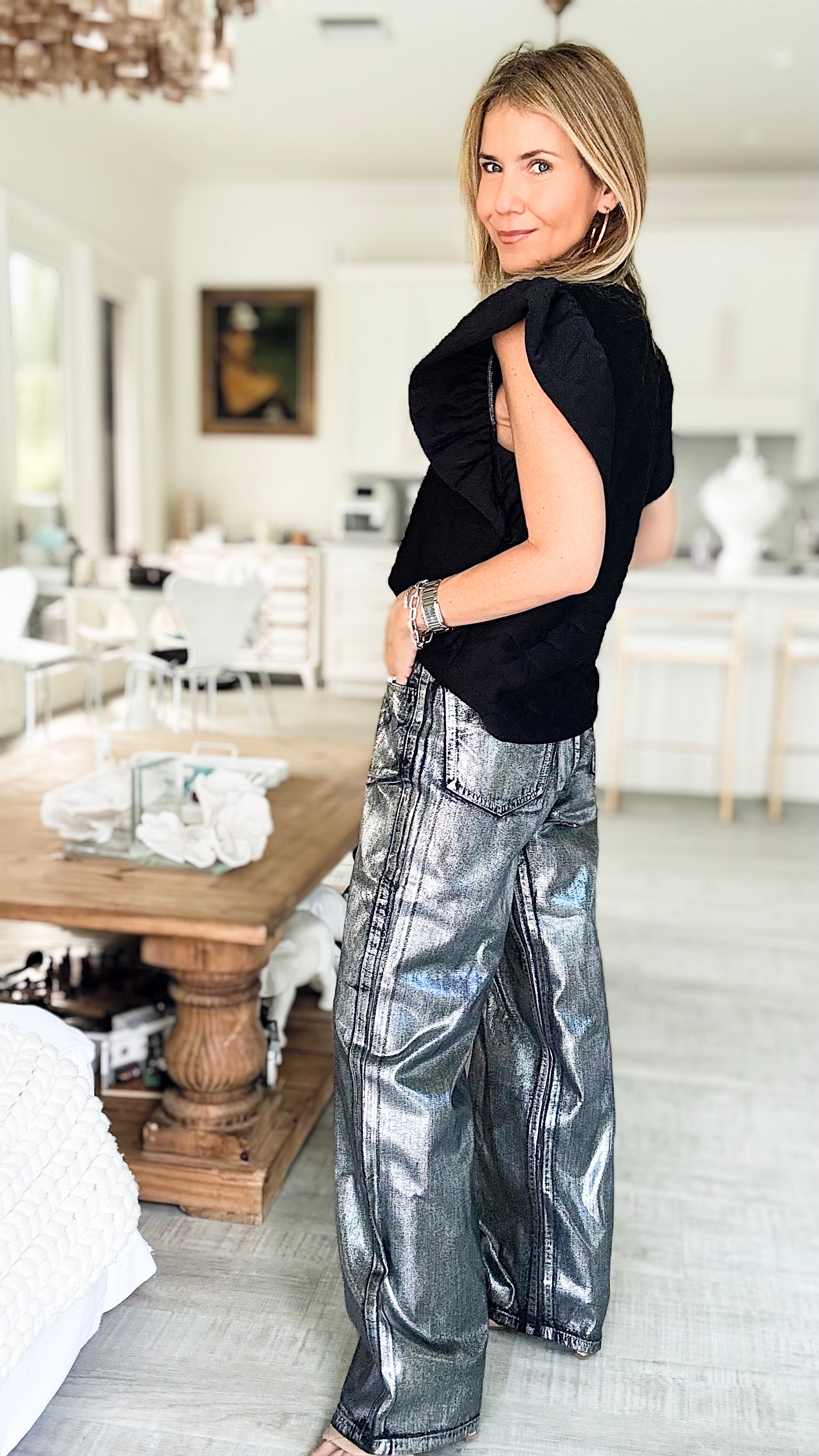Blackout Metallic Jean - Black/Silver-170 Bottoms-MISS LOVE-Coastal Bloom Boutique, find the trendiest versions of the popular styles and looks Located in Indialantic, FL