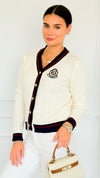 Fashion Varsity Italian Cardigan Sweater-Off White-150 Cardigans/Layers-Italianissimo-Coastal Bloom Boutique, find the trendiest versions of the popular styles and looks Located in Indialantic, FL