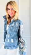 Sequined Distress Statement Jacket-160 Jackets-SALT-Coastal Bloom Boutique, find the trendiest versions of the popular styles and looks Located in Indialantic, FL