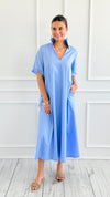 Pleated Collar Midi Dres-SKY-200 Dresses/Jumpsuits/Rompers-Adrienne-Coastal Bloom Boutique, find the trendiest versions of the popular styles and looks Located in Indialantic, FL