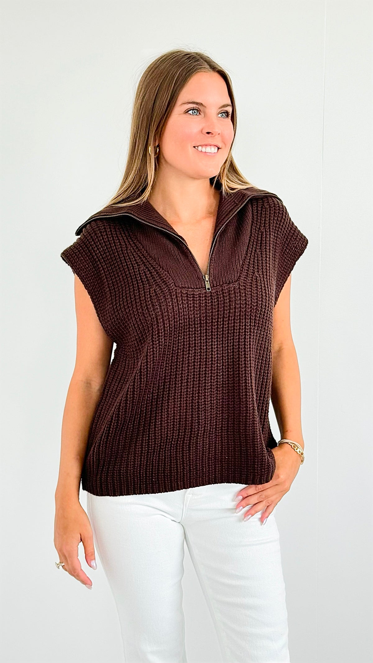 City Escape Zip Vest - Brown-150 Cardigans/Layers-mystree-Coastal Bloom Boutique, find the trendiest versions of the popular styles and looks Located in Indialantic, FL