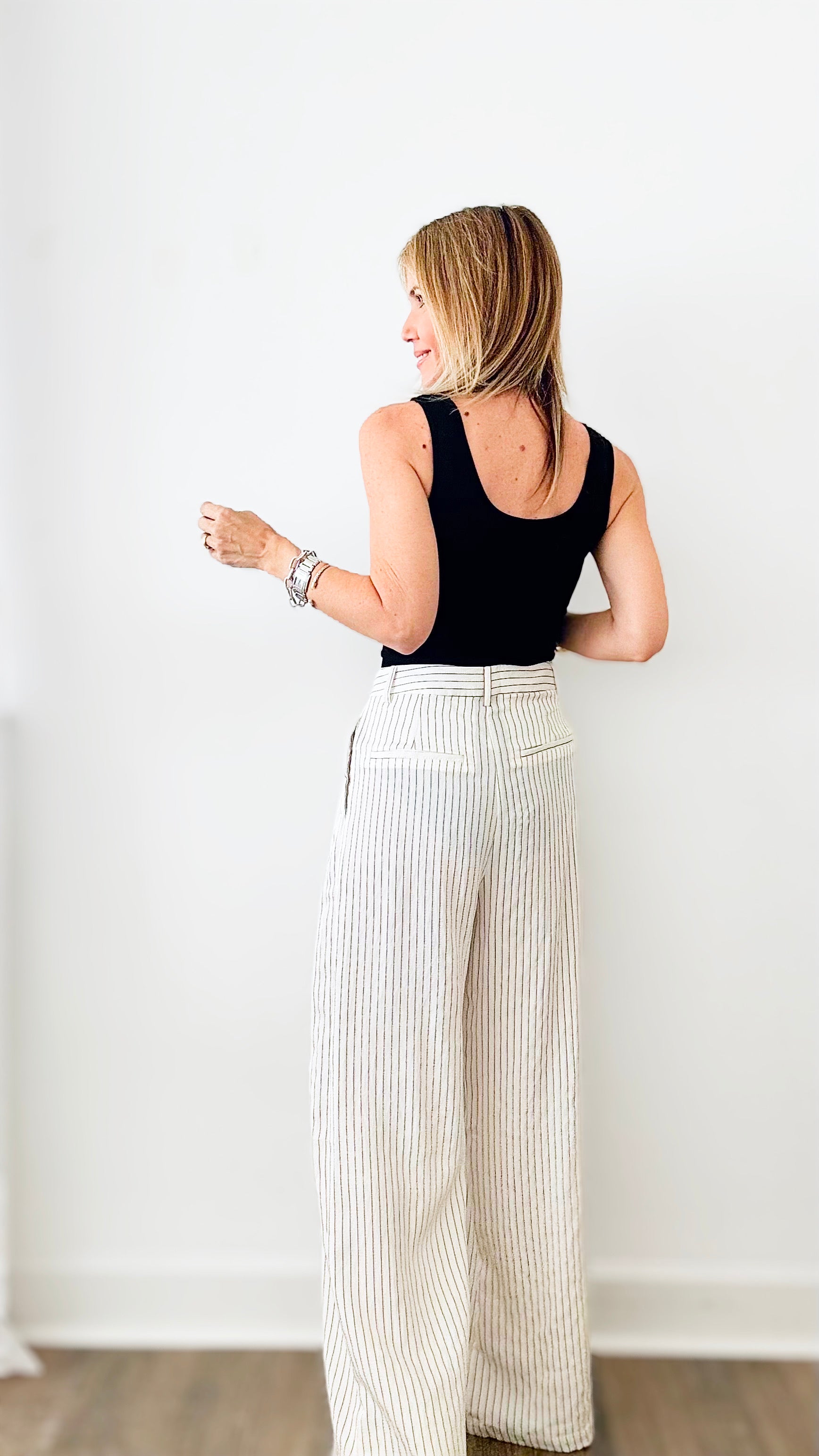 Boyfriend's Pinstripe Trousers-170 Bottoms-MISS LOVE-Coastal Bloom Boutique, find the trendiest versions of the popular styles and looks Located in Indialantic, FL