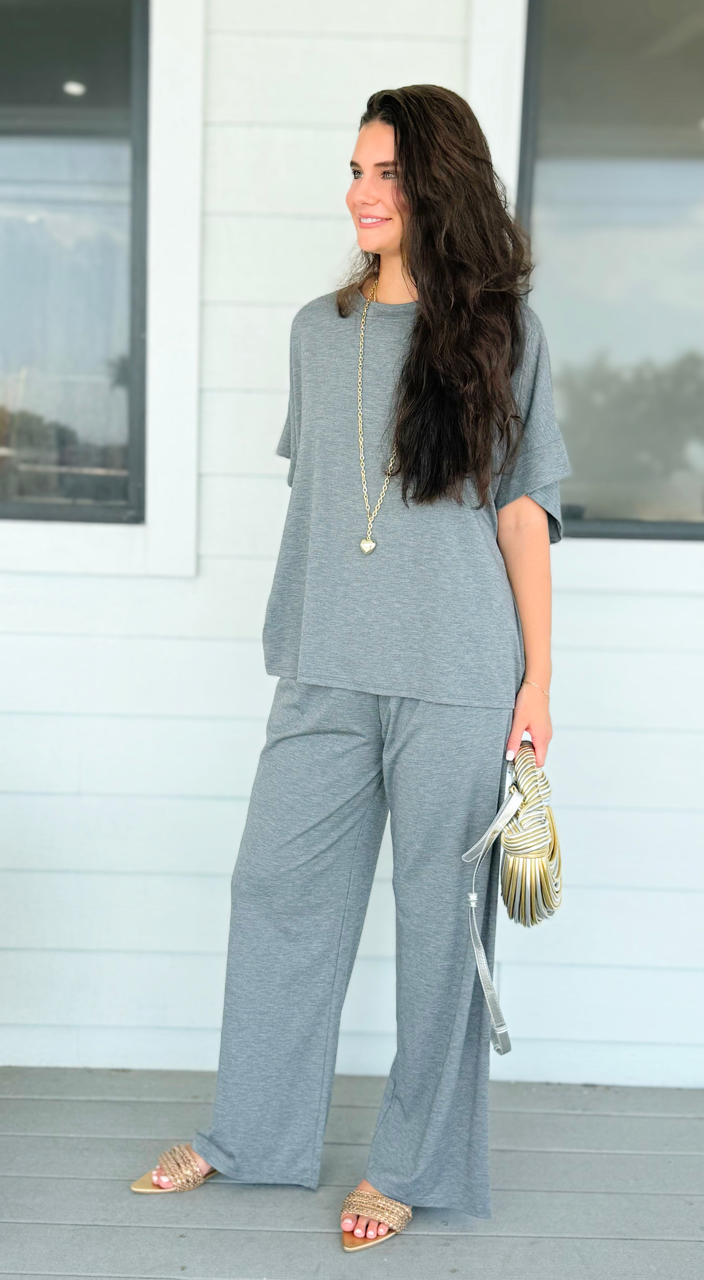 Chic Alert Italian Set - Heather Gray-210 Loungewear/Sets-Italianissimo-Coastal Bloom Boutique, find the trendiest versions of the popular styles and looks Located in Indialantic, FL
