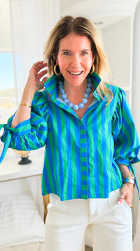 Stripe Affair Button Down Top - Green