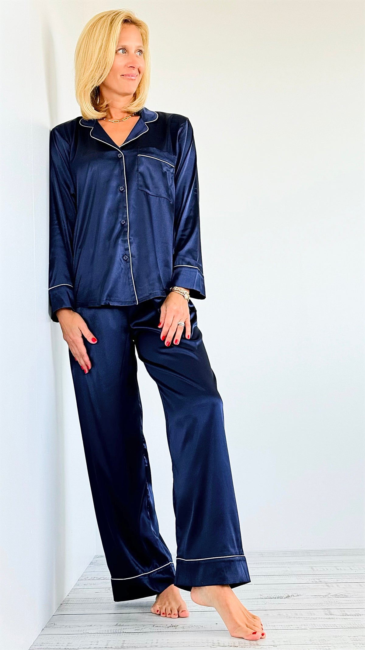 Luxe Satin Pajama Set-210 Loungewear/Sets-Zenana-Coastal Bloom Boutique, find the trendiest versions of the popular styles and looks Located in Indialantic, FL