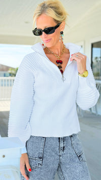 Effortless Elegance Ribbed Half-Zip Sweater - Ivory-130 Long sleeve top-SO ME-Coastal Bloom Boutique, find the trendiest versions of the popular styles and looks Located in Indialantic, FL